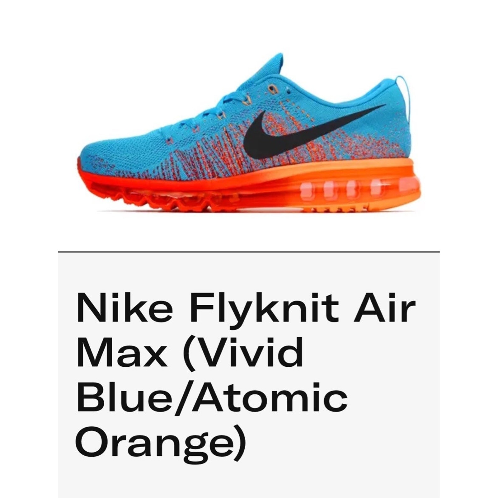 Nike Flyknit Air Max Vivid BlueAtomic Orange Size 10